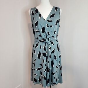 Loft Womens Medium Petite Gray Green Sleeveless Midi Dress Fit to Flare V Neck